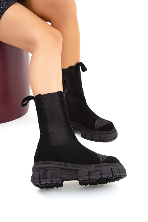 Tamer Tanca Kadın Hakiki Deri Siyah Süet Casual Bot - Görsel 5