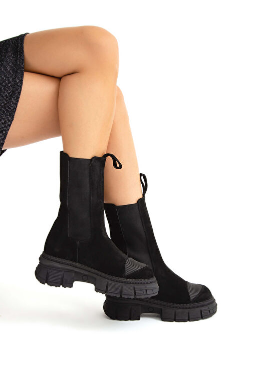 Tamer Tanca Kadın Hakiki Deri Siyah Süet Casual Bot - Görsel 6