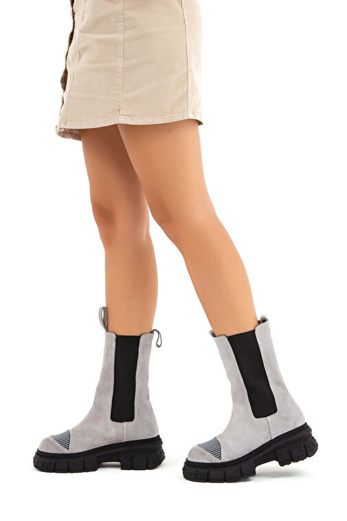 Tamer Tanca Kadın Hakiki Deri Gri Casual Bot - Görsel 4