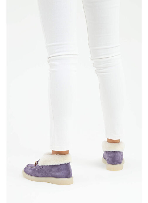 Tamer Tanca Kadın Hakiki Deri Mor Casual Bot - Görsel 6