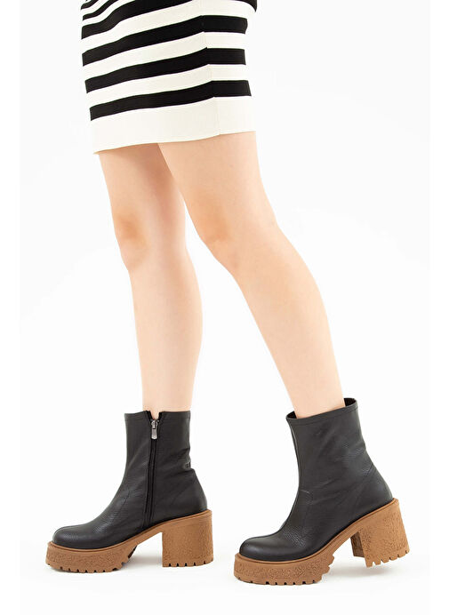 Tamer Tanca Kadın Hakiki Deri Siyah Casual Bot - Görsel 7