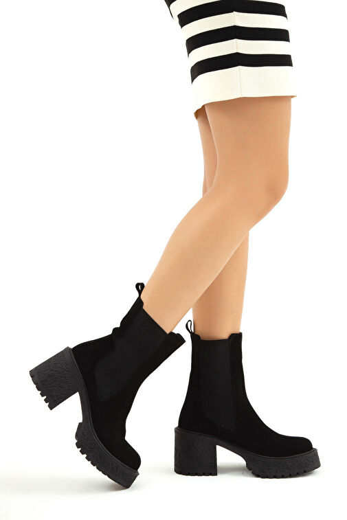 Tamer Tanca Kadın Hakiki Deri Siyah Süet Casual Bot - Görsel 2