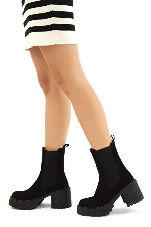 Tamer Tanca Kadın Hakiki Deri Siyah Süet Casual Bot - Görsel 4