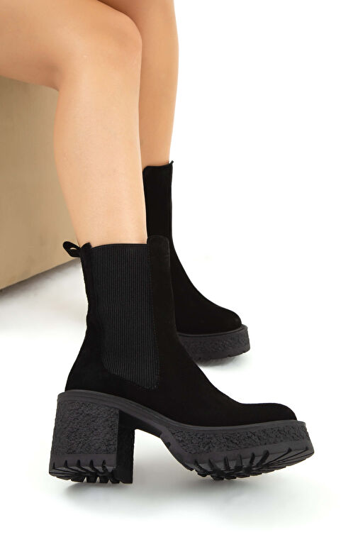 Tamer Tanca Kadın Hakiki Deri Siyah Süet Casual Bot - Görsel 5