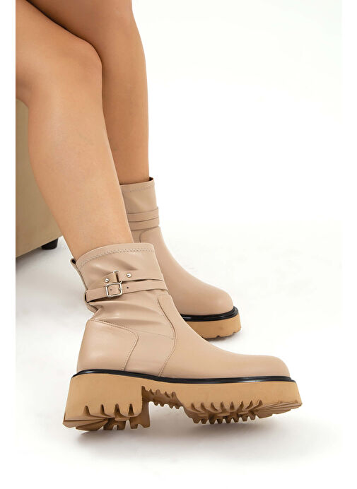 Tamer Tanca Kadın Hakiki Deri Bej Günlük Bot - Görsel 8