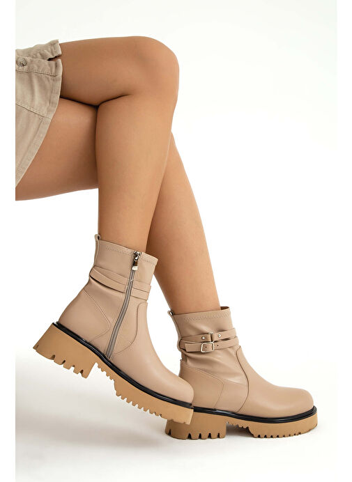 Tamer Tanca Kadın Hakiki Deri Bej Günlük Bot - Görsel 9