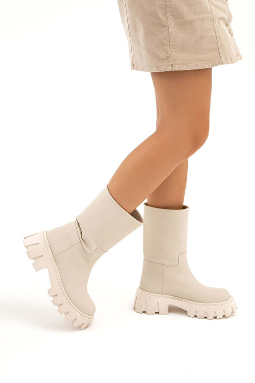 Tamer Tanca Kadın Suni Deri Bej Casual Bot - Görsel 2