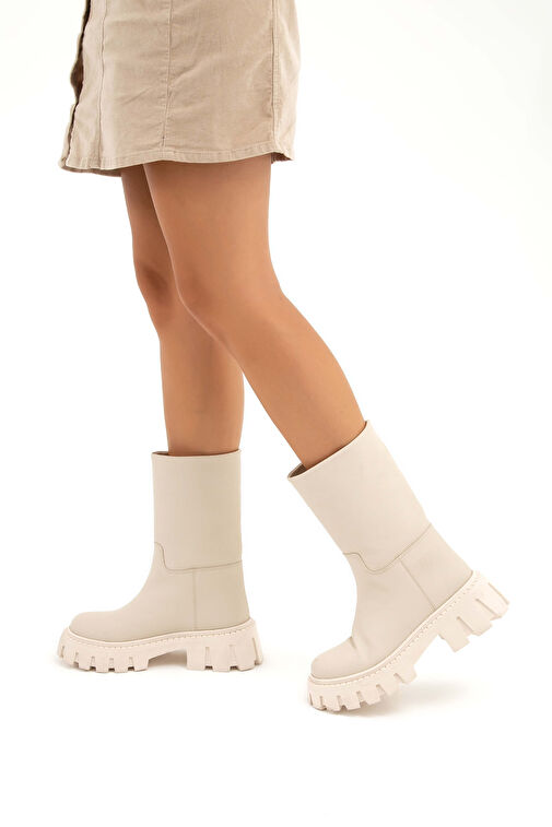 Tamer Tanca Kadın Suni Deri Bej Casual Bot - Görsel 4