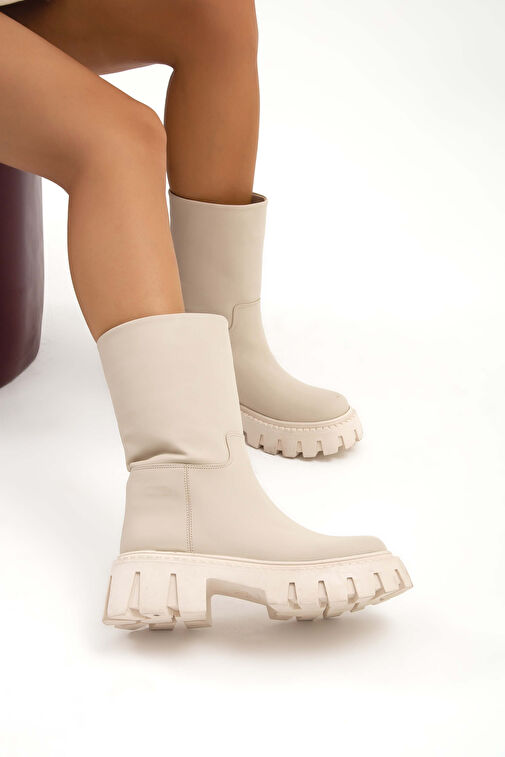 Tamer Tanca Kadın Suni Deri Bej Casual Bot - Görsel 5