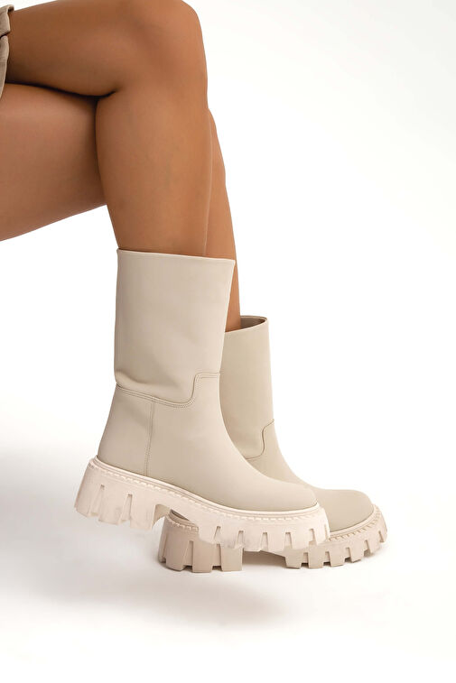 Tamer Tanca Kadın Suni Deri Bej Casual Bot - Görsel 6