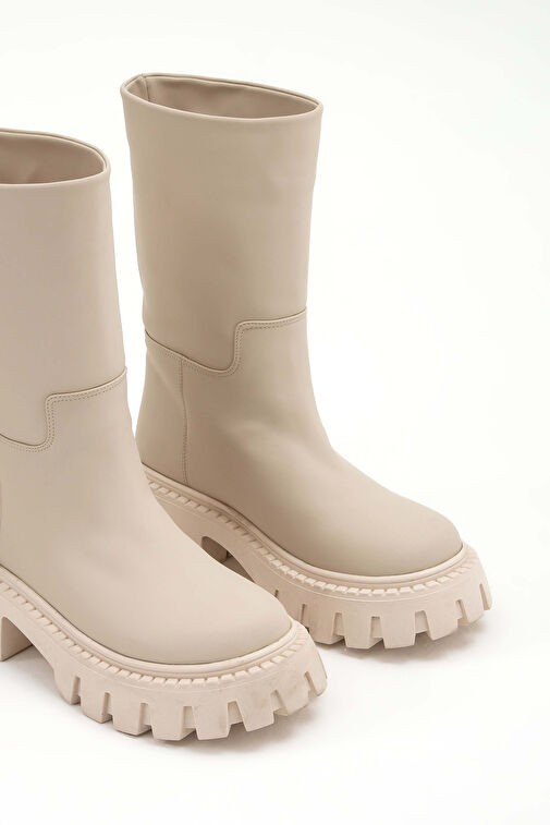 Tamer Tanca Kadın Suni Deri Bej Casual Bot - Görsel 8