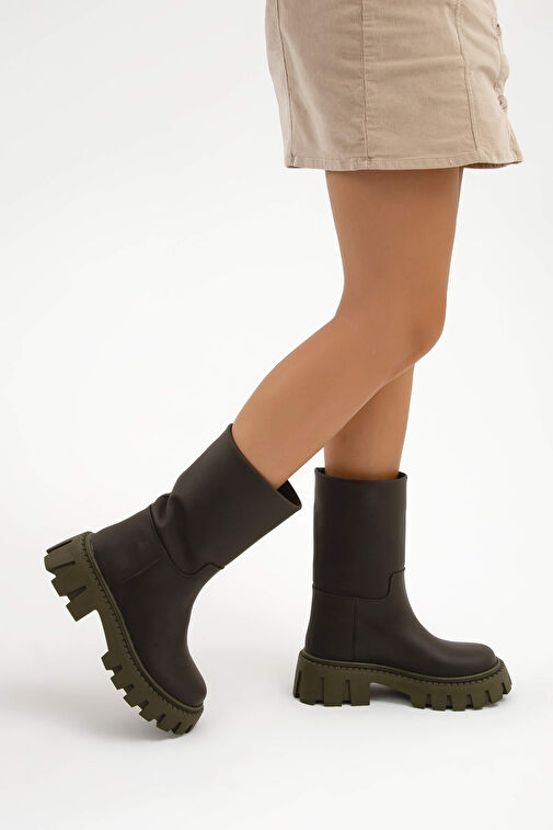 Tamer Tanca Kadın Suni Deri Yeşil Casual Bot - Görsel 2