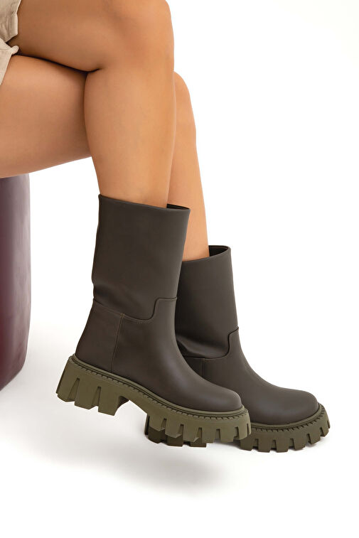 Tamer Tanca Kadın Suni Deri Yeşil Casual Bot - Görsel 6