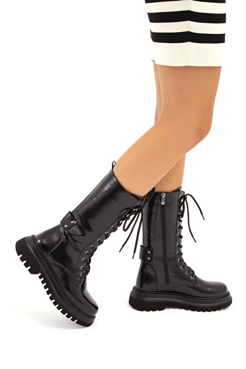 Tamer Tanca Kadın Suni Deri Siyah Rugan POSTAL Bot - Görsel 2