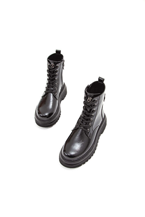 Tamer Tanca Kadın Suni Deri Siyah Rugan Casual Bot - Görsel 6