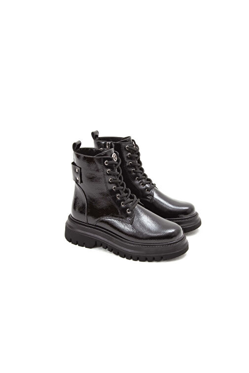 Tamer Tanca Kadın Suni Deri Siyah Rugan Casual Bot - Görsel 7