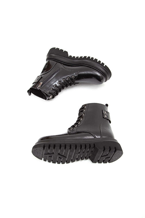 Tamer Tanca Kadın Suni Deri Siyah Rugan Casual Bot - Görsel 9