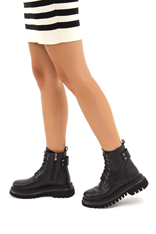 Tamer Tanca Kadın Suni Deri Siyah Casual Bot - Görsel 4