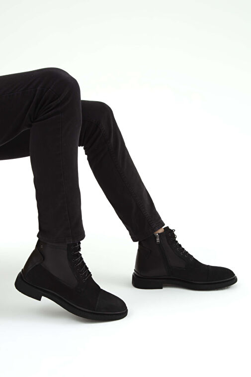 Tamer Tanca Erkek Hakiki Deri Siyah Nubuk POSTAL Bot - Görsel 4