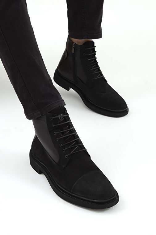 Tamer Tanca Erkek Hakiki Deri Siyah Nubuk POSTAL Bot - Görsel 5