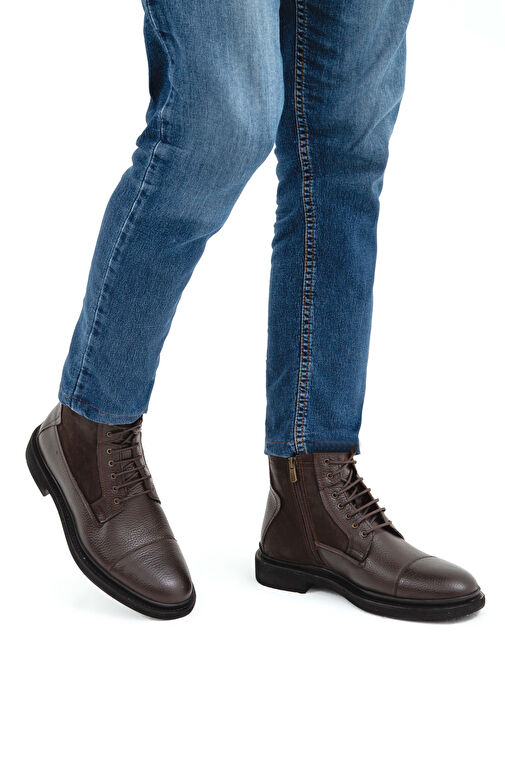 Tamer Tanca Erkek Hakiki Deri Kahverengi POSTAL Bot - Görsel 3