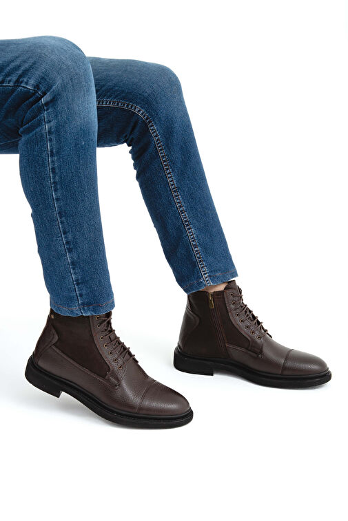 Tamer Tanca Erkek Hakiki Deri Kahverengi POSTAL Bot - Görsel 4