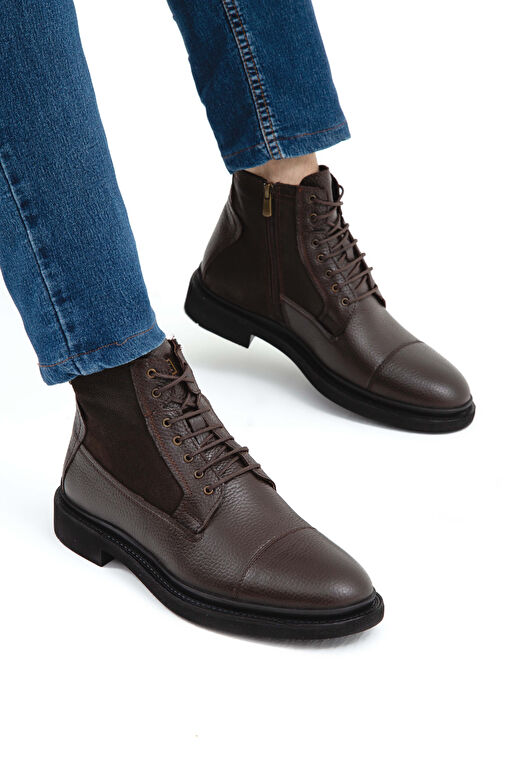 Tamer Tanca Erkek Hakiki Deri Kahverengi POSTAL Bot - Görsel 5