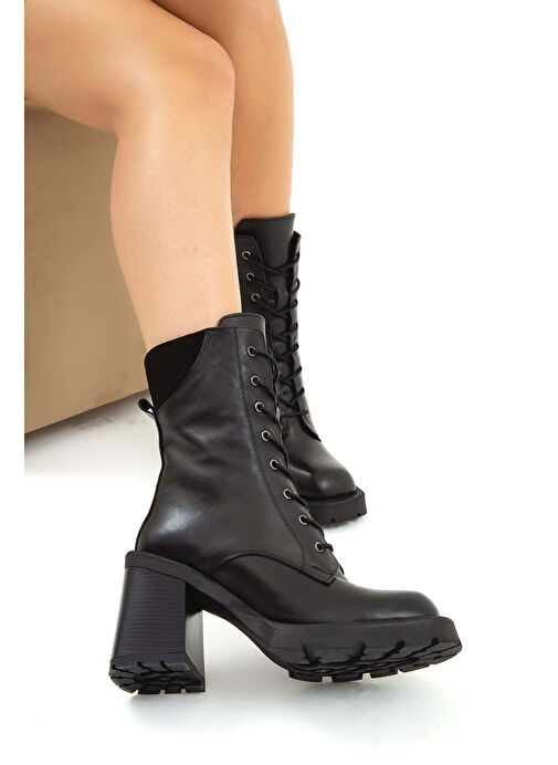 Tamer Tanca Kadın Hakiki Deri Siyah Deri Casual Bot - Görsel 8