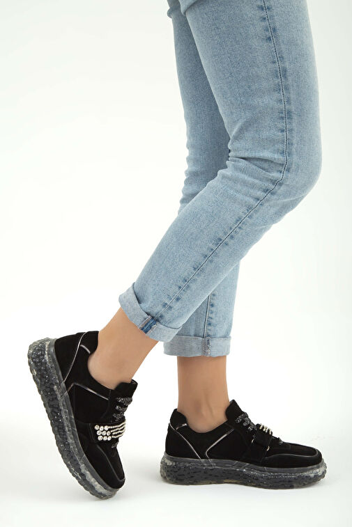 Tamer Tanca Kadın Hakiki Deri Siyah Süet Sneakers & Spor Ayakkabı - Görsel 2