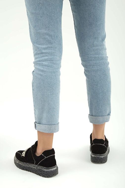 Tamer Tanca Kadın Hakiki Deri Siyah Süet Sneakers & Spor Ayakkabı - Görsel 4