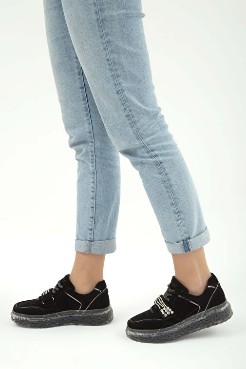 Tamer Tanca Kadın Hakiki Deri Siyah Süet Sneakers & Spor Ayakkabı - Görsel 6