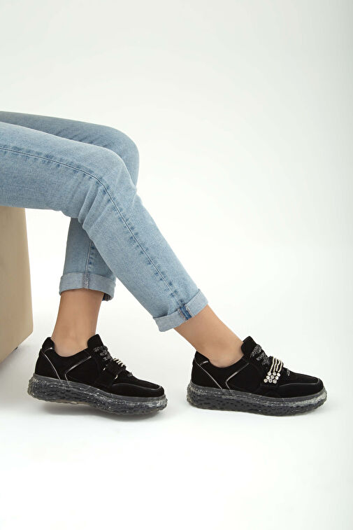 Tamer Tanca Kadın Hakiki Deri Siyah Süet Sneakers & Spor Ayakkabı - Görsel 8