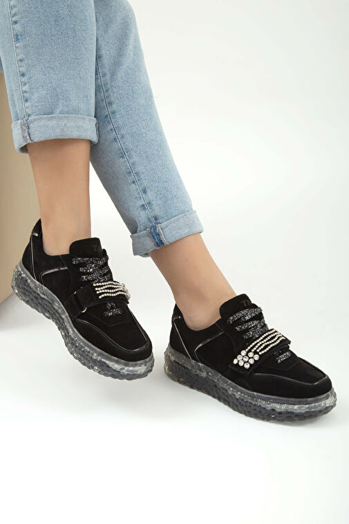 Tamer Tanca Kadın Hakiki Deri Siyah Süet Sneakers & Spor Ayakkabı - Görsel 10