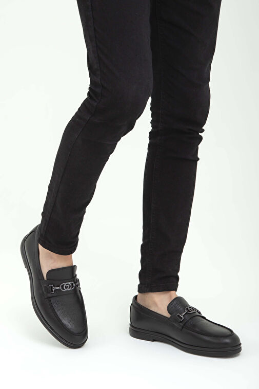 Tamer Tanca Erkek Hakiki Deri Siyah Kürklü Loafer Ayakkabı - Görsel 3