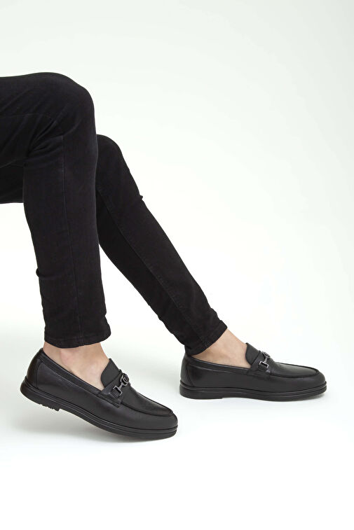 Tamer Tanca Erkek Hakiki Deri Siyah Kürklü Loafer Ayakkabı - Görsel 5