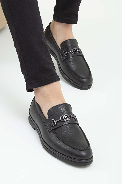 Tamer Tanca Erkek Hakiki Deri Siyah Kürklü Loafer Ayakkabı - Görsel 2