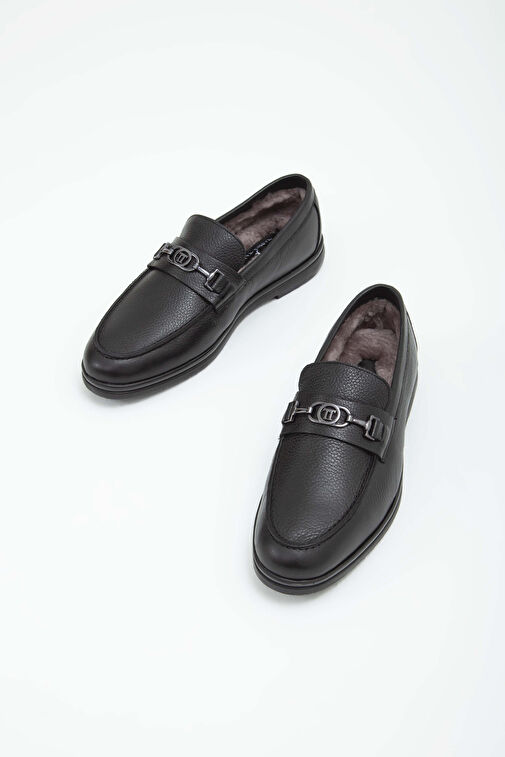 Tamer Tanca Erkek Hakiki Deri Siyah Kürklü Loafer Ayakkabı - Görsel 6