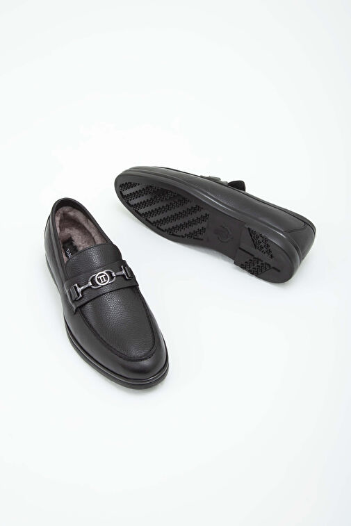 Tamer Tanca Erkek Hakiki Deri Siyah Kürklü Loafer Ayakkabı - Görsel 8