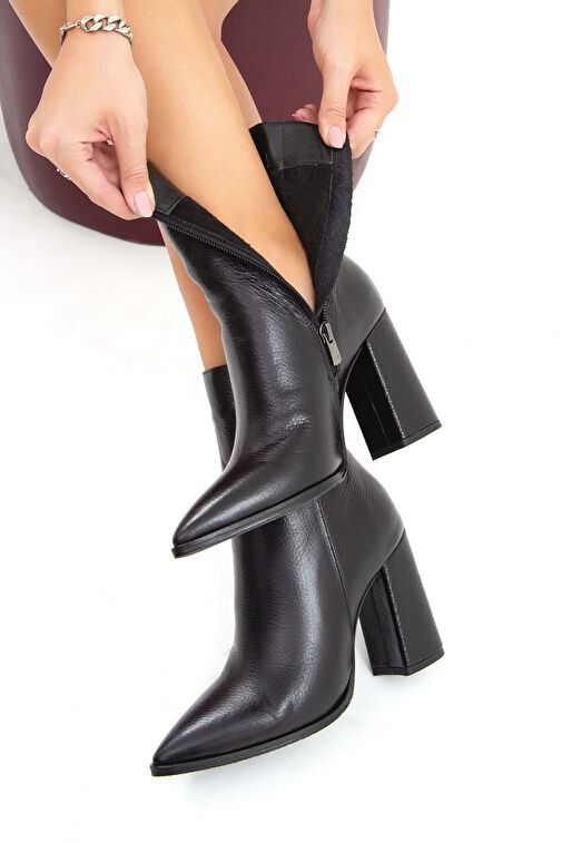 Tamer Tanca Kadın Hakiki Deri Siyah Floter Klasik Bot - Görsel 6