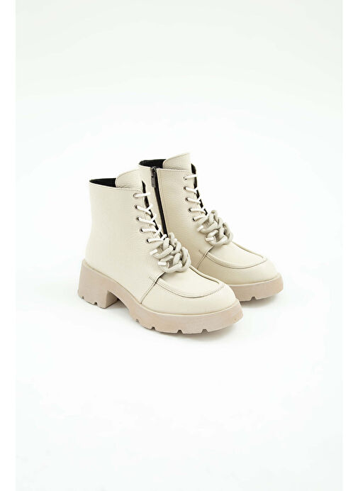 Tamer Tanca Kadın Hakiki Deri Krem Floter Casual Bot - Görsel 2