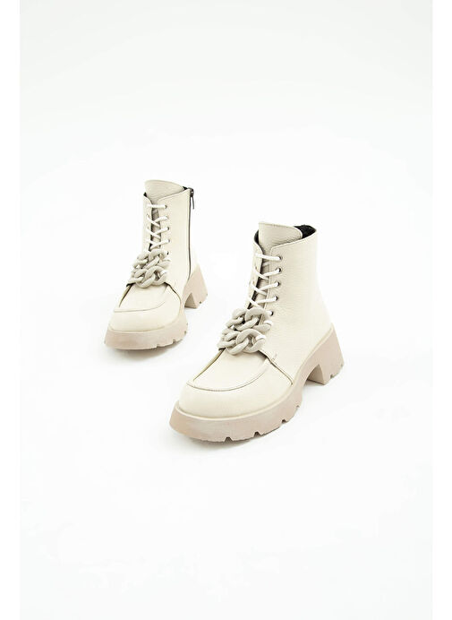 Tamer Tanca Kadın Hakiki Deri Krem Floter Casual Bot - Görsel 3