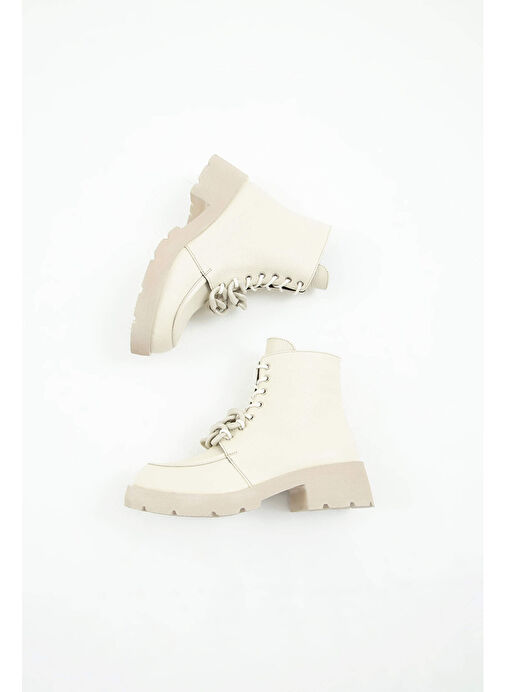 Tamer Tanca Kadın Hakiki Deri Krem Floter Casual Bot - Görsel 4