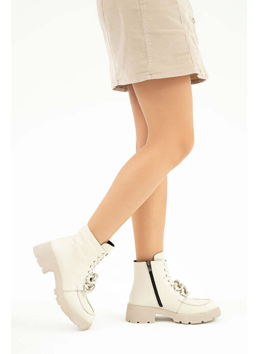 Tamer Tanca Kadın Hakiki Deri Krem Floter Casual Bot - Görsel 5