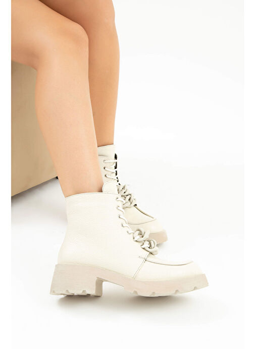 Tamer Tanca Kadın Hakiki Deri Krem Floter Casual Bot - Görsel 8