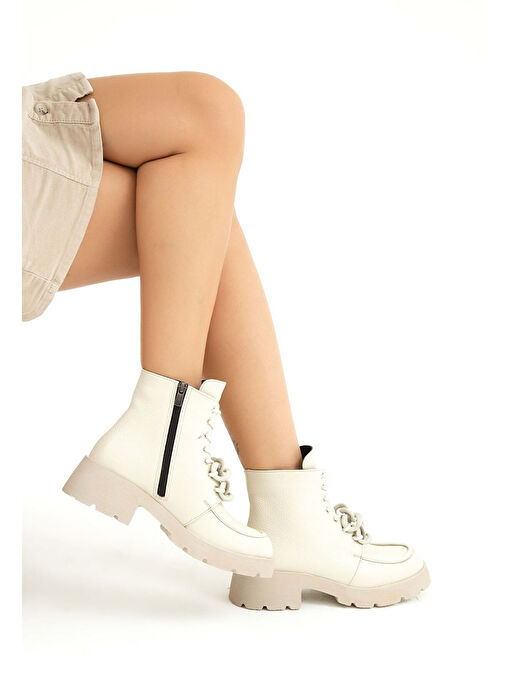 Tamer Tanca Kadın Hakiki Deri Krem Floter Casual Bot - Görsel 9