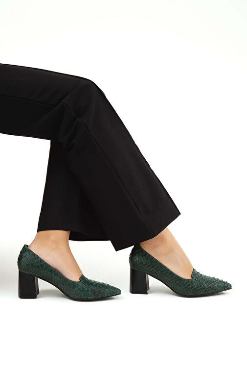 Tamer Tanca Kadın Hakiki Deri Yeşil Yılan Klasik Ayakkabı - Görsel 5