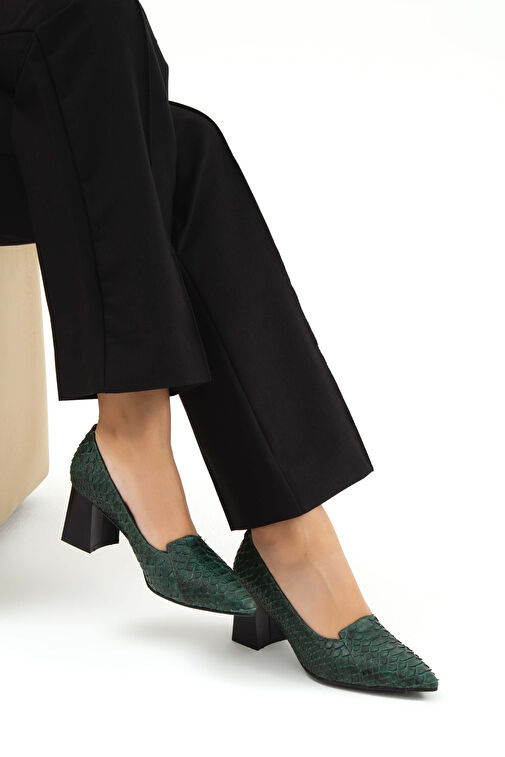 Tamer Tanca Kadın Hakiki Deri Yeşil Yılan Klasik Ayakkabı - Görsel 6