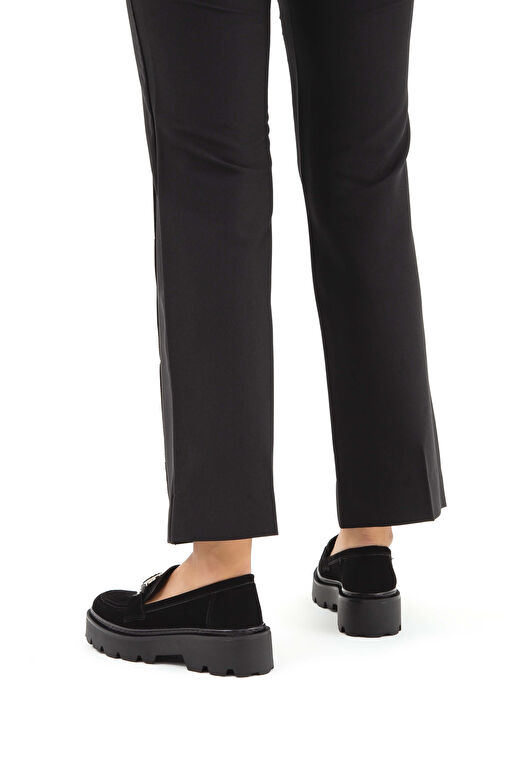 Tamer Tanca Kadın Suni Deri Siyah Süet Loafer Ayakkabı - Görsel 3