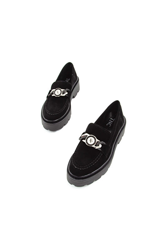 Tamer Tanca Kadın Suni Deri Siyah Süet Loafer Ayakkabı - Görsel 7