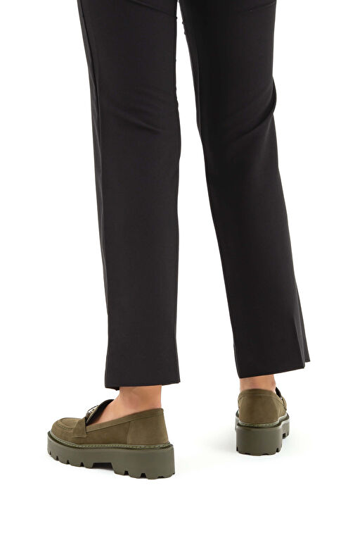 Tamer Tanca Kadın Suni Deri Haki Süet Loafer Ayakkabı - Görsel 3